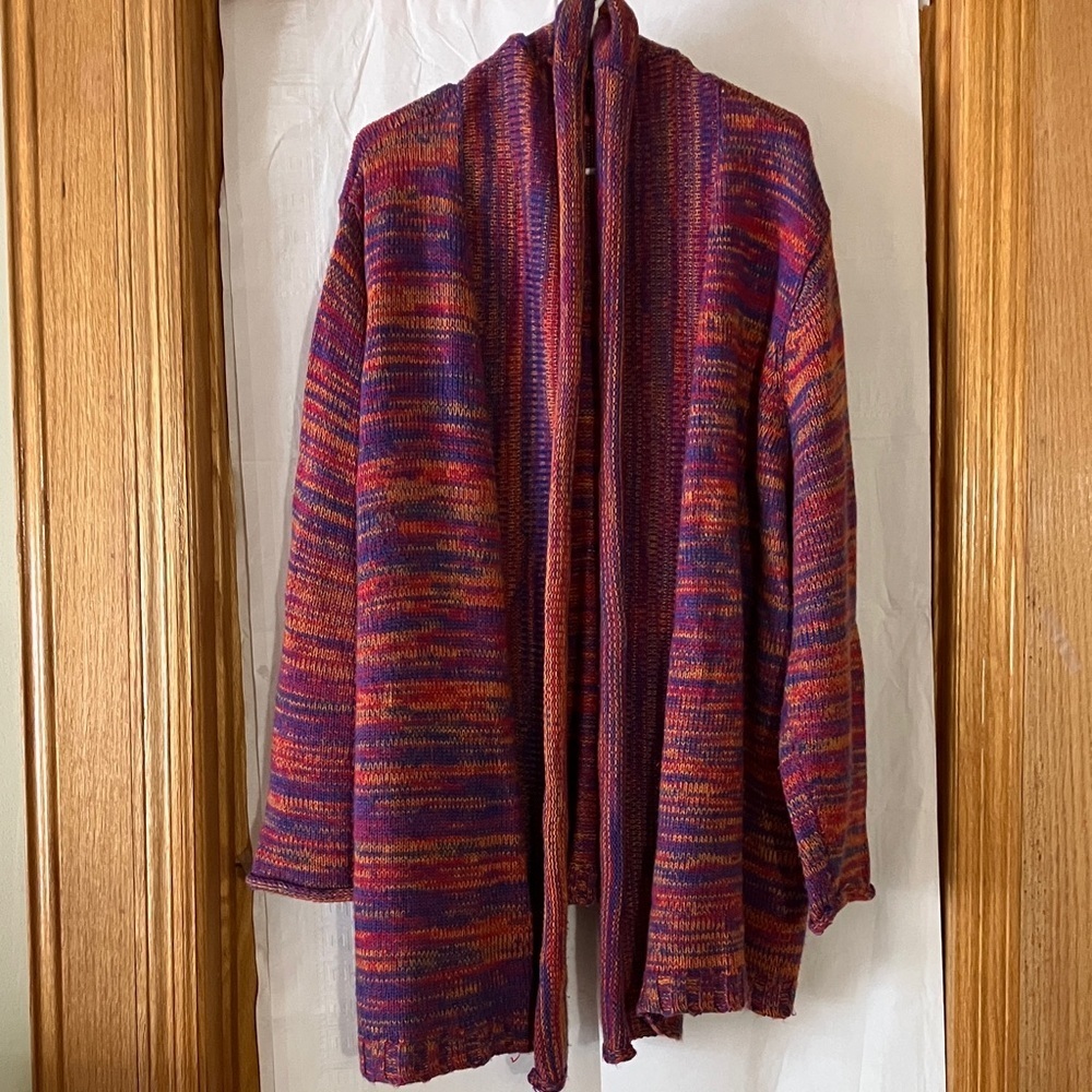 Woman Within 3X Knit Open Cardigan-multi color shades of orange,pink & purple